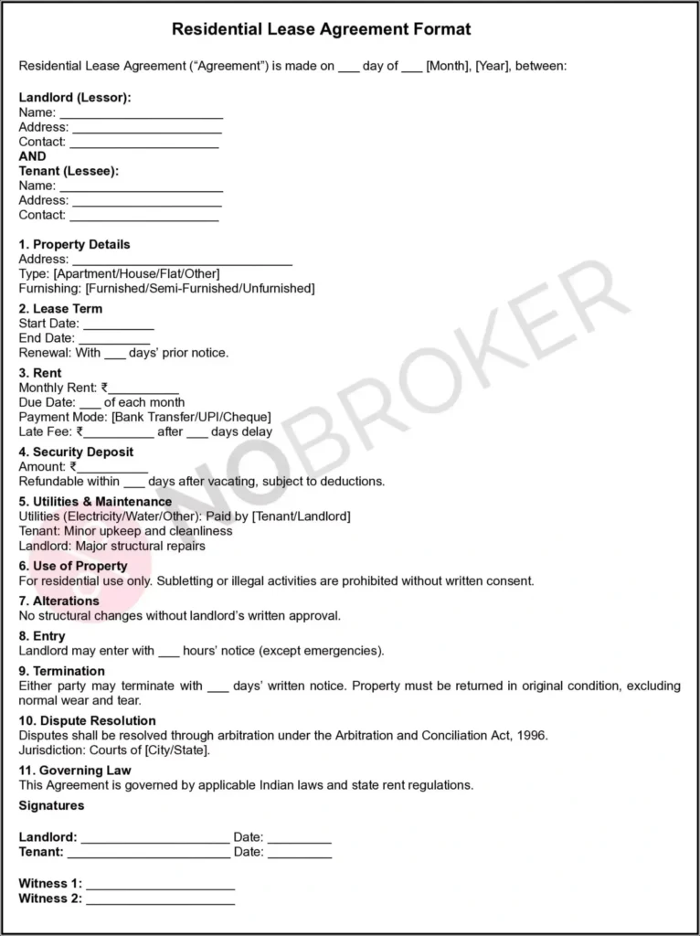 Sample residential lease agreement format for landlords and tenants
