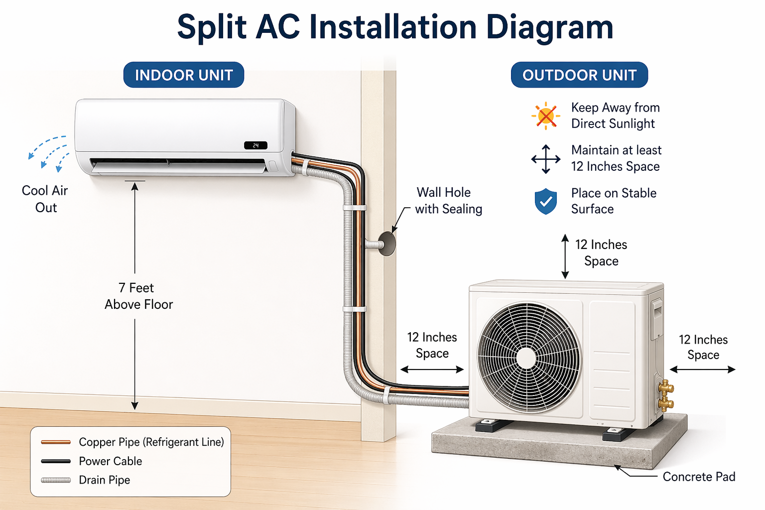Split AC Installation Diagram